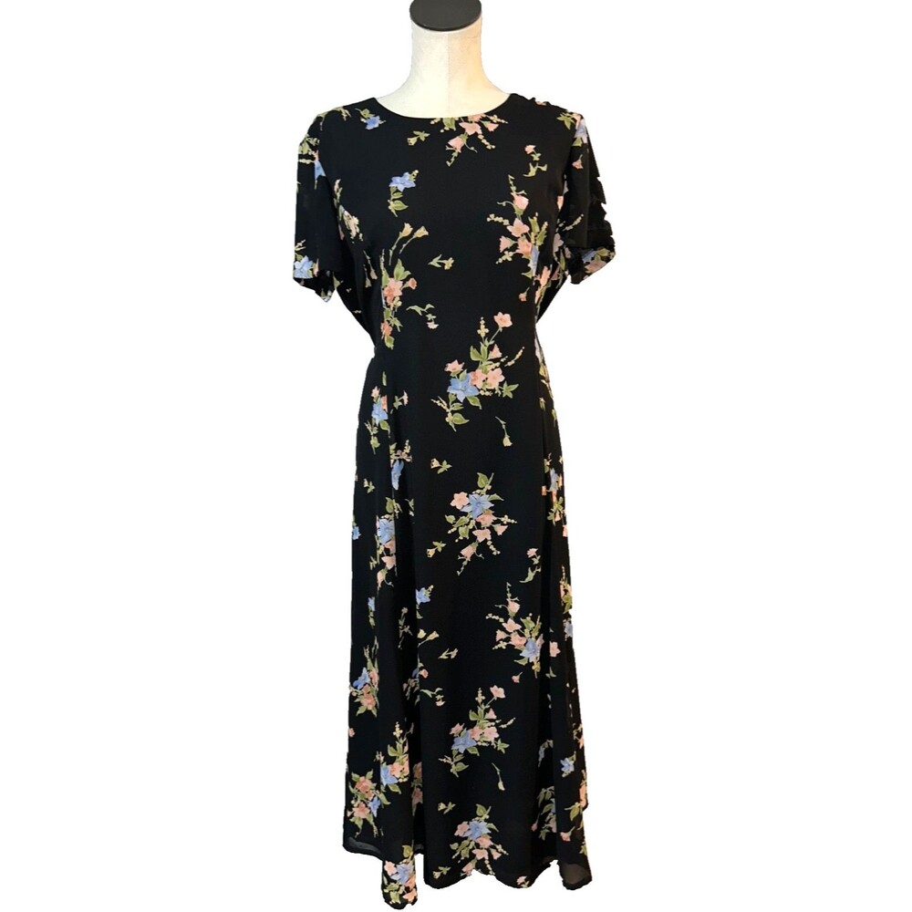 Liz Claiborne Villager Vintage Women’s Floral Midi Dress size 14 Retro Romantic